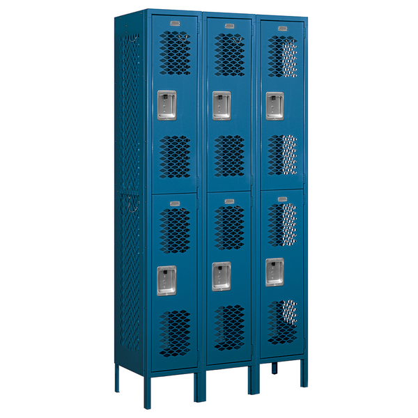 Salsbury Industries Wardrobe Locker, 36" W, 15" D, 78" H, (3) Wide, (6) Openings, Blue 72365BL-U